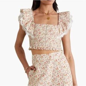 Lug Von Siga Josephine Cropped Cotton and Linen Blend Top